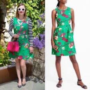 J. Crew 100% Cotton -Green-Pink Floral Midi Dress
